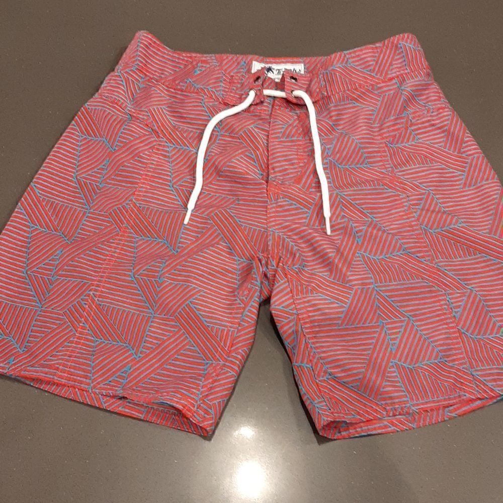 Trunks Surf and Swim Co. Aqua and Red Striped Pattern Trunks